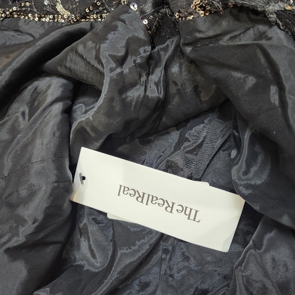 Talbot Runhof Size 10 Sequined Fringe Fit & Flare Illusion Black/Gold Dress - Picture 11 of 12